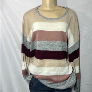 ANDREE by unit 2X Striped Women's‎ Sweater - Beige, Gray, and Burgundy